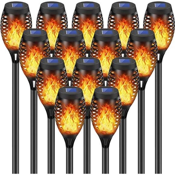 14 Pack Solar Torches with Flickering Flame, 12LED Torch Solar Lights Waterproof - Picture 1 of 6